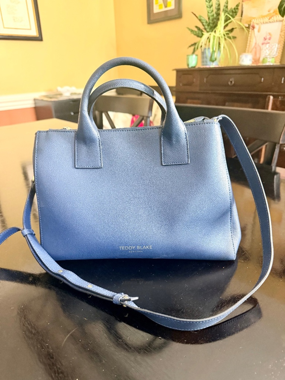Teddy Bella Palmellato 12" Leather Satchel Bag in Navy